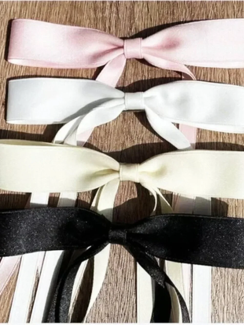 Clip In Satin Bow Hair Barrette 8 Piece Set Black Pink White Ivory Cream